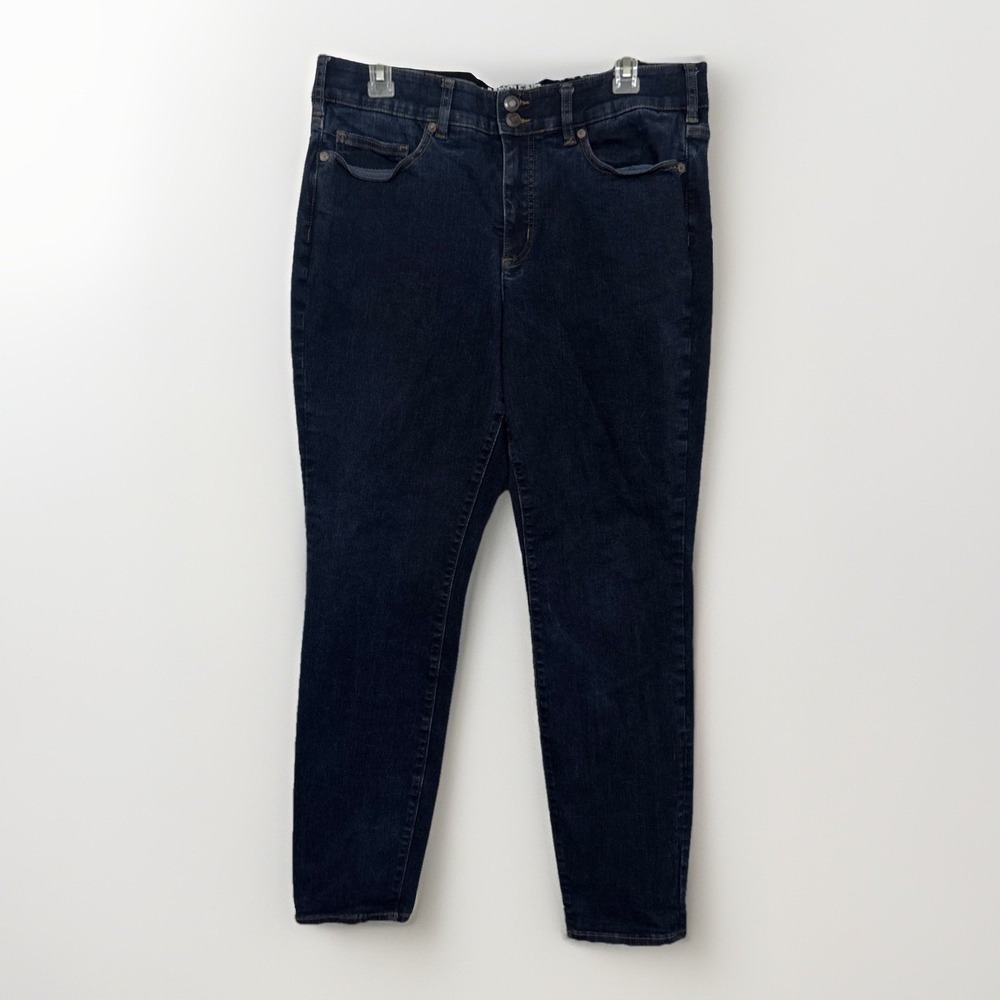 Lands' End Women 16W High Rise Skinny Jeans Comfort Waist Dark Wash Blue Denim